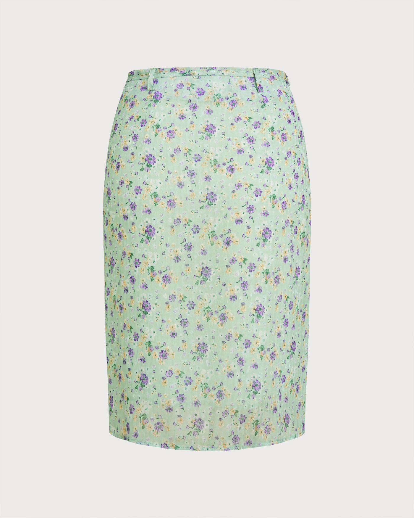 Green Floral Tie Straight Skirt