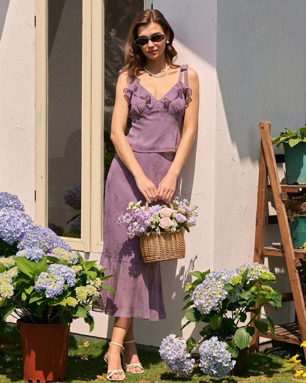 Purple Floral Mermaid Midi Skirt