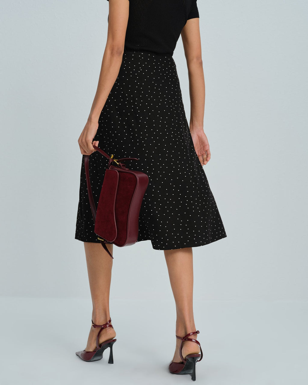 Black Polka Dot Midi Skirt