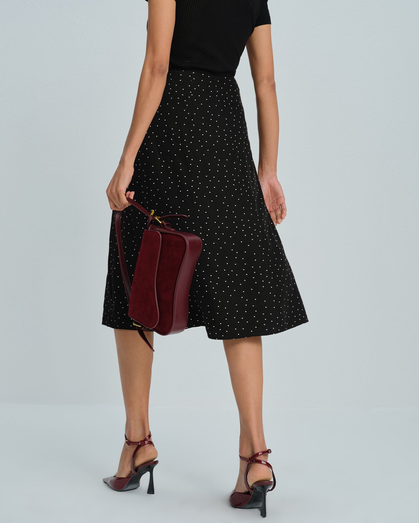 Black Polka Dot Midi Skirt