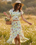 Floral Ruffle A-Line Midi Skirt