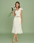 Apricot Embroidery Ruffle Midi Skirt