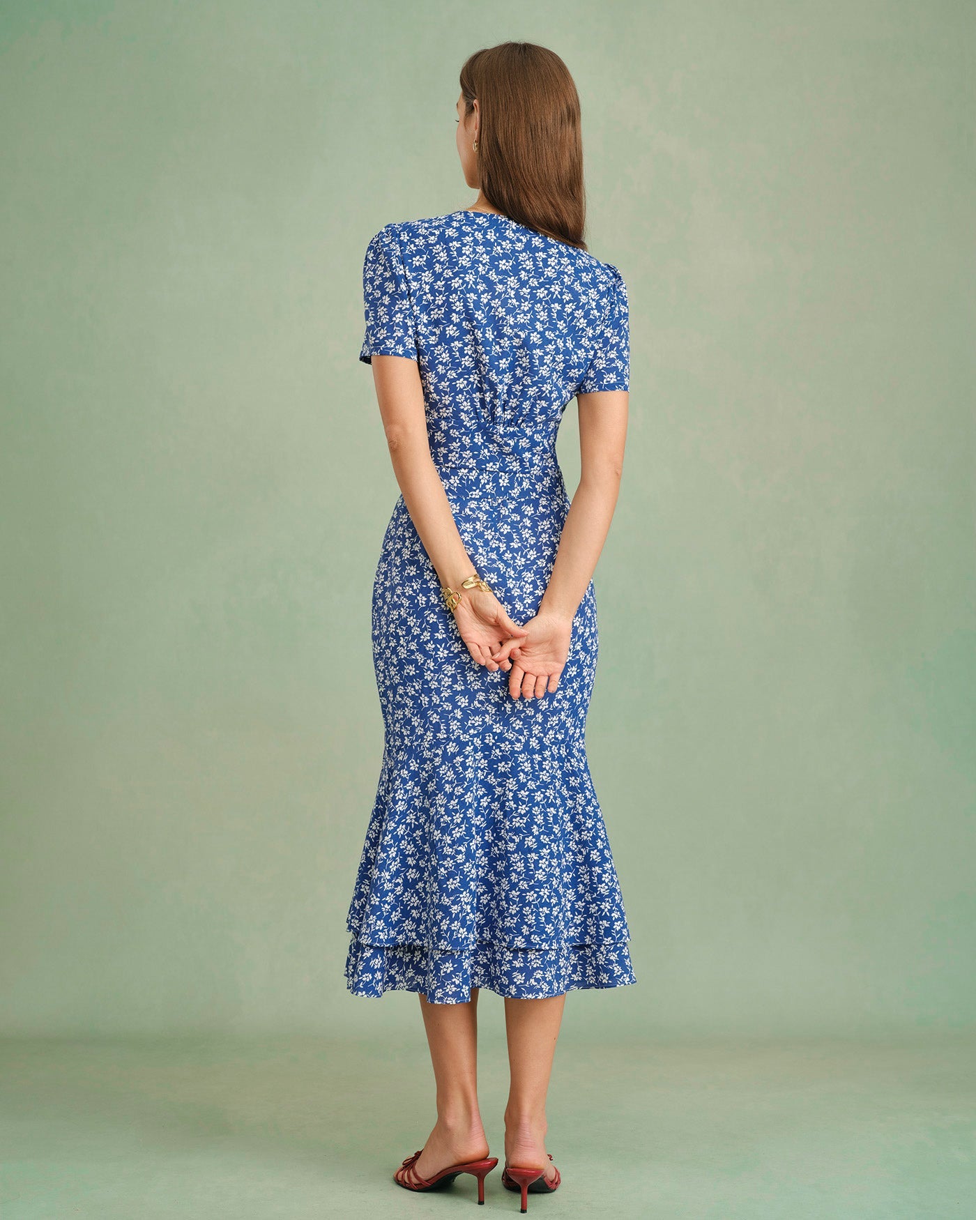Blue Floral Mermaid Midi Skirt