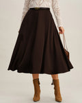 Brown A-Line Pleated Midi Skirt