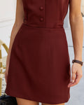 Wine Red Natural Waisted A-Line Mini Skirt