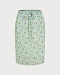 Green Floral Tie Straight Skirt