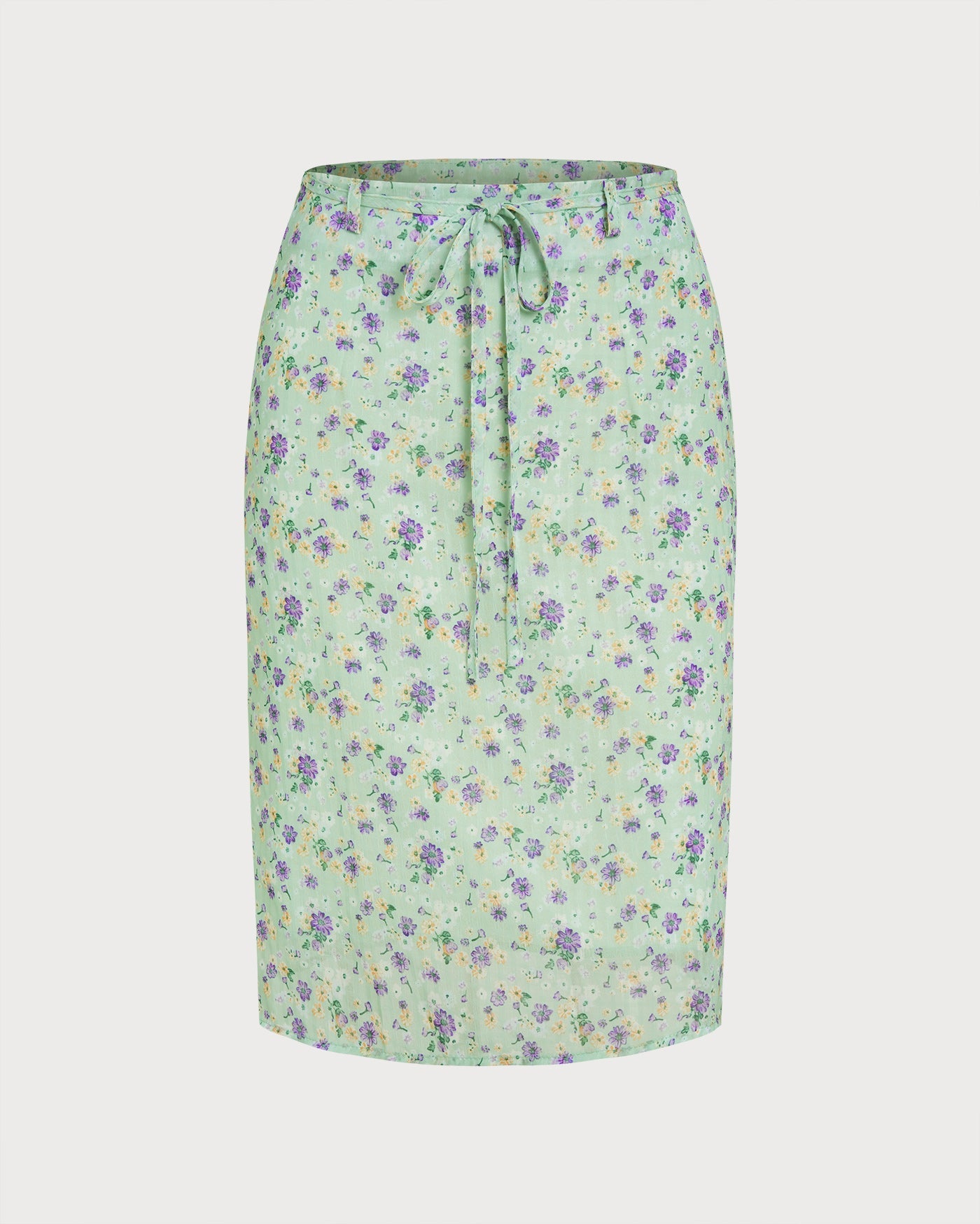 Green Floral Tie Straight Skirt