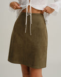 Green Suede Straight Mini Skirt