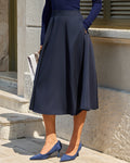 Navy A-Line Pocket Midi Skirt
