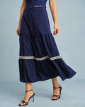 Navy Polka Dot Lace Midi Skirt