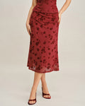 Red Floral Mermaid Midi Skirt