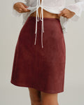 Red Suede Straight Slit Mini Skirt