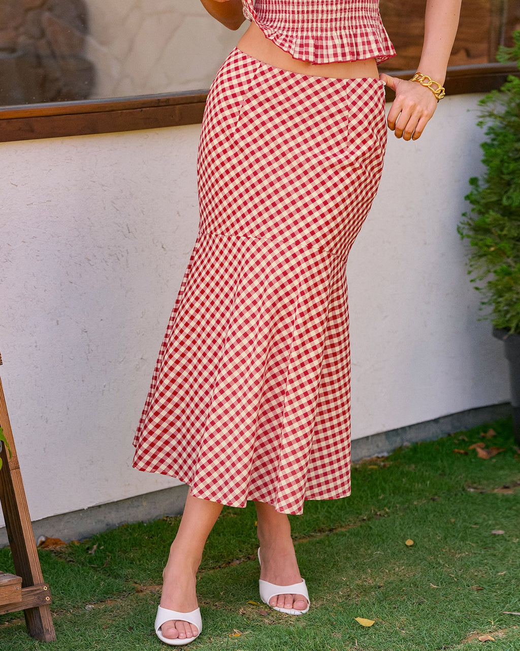 Red Plaid Mermaid Midi Skirt