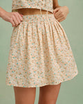 Yellow Embroidery Floral Mini Skirt
