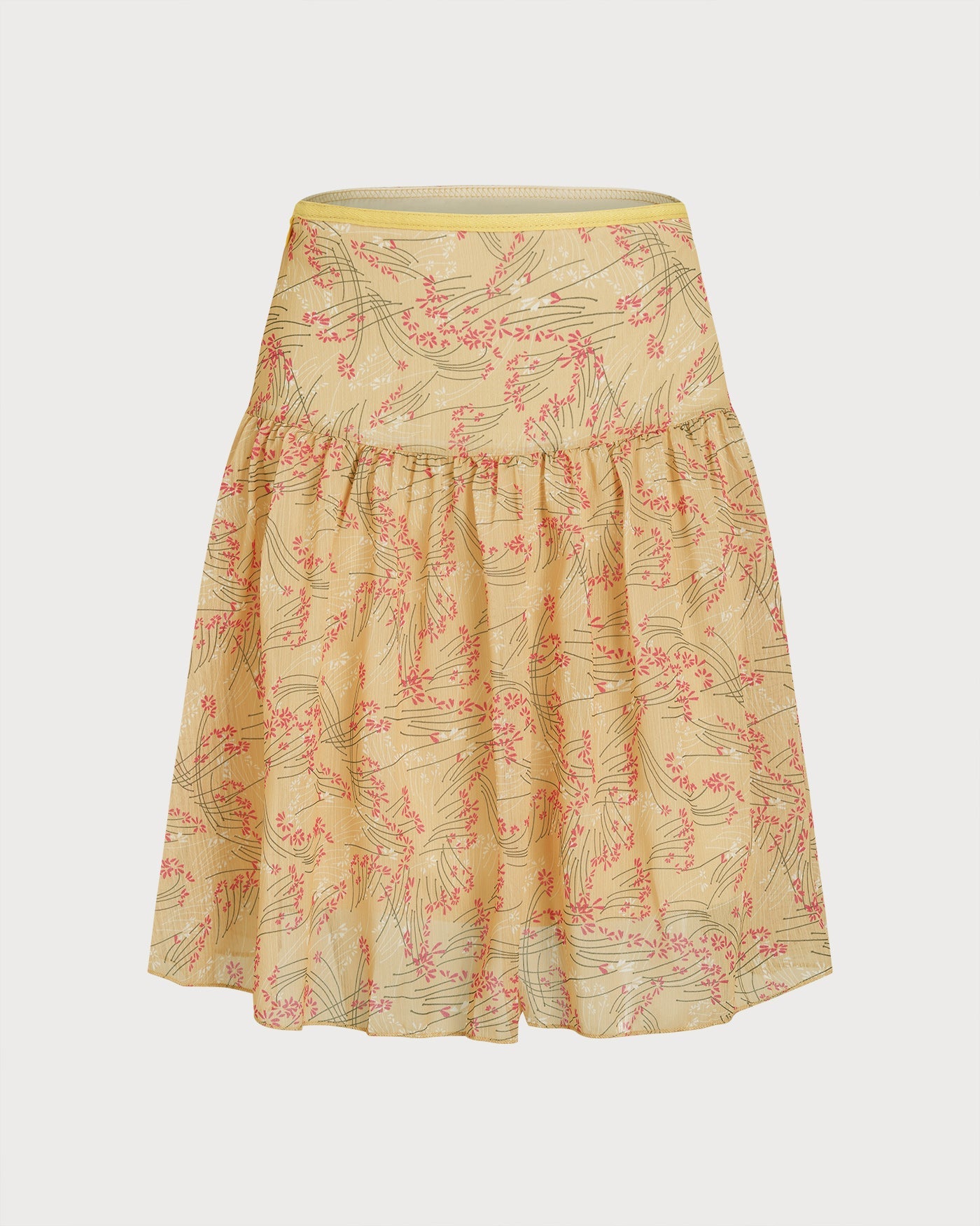Yellow Floral Splicing Mini Skirt