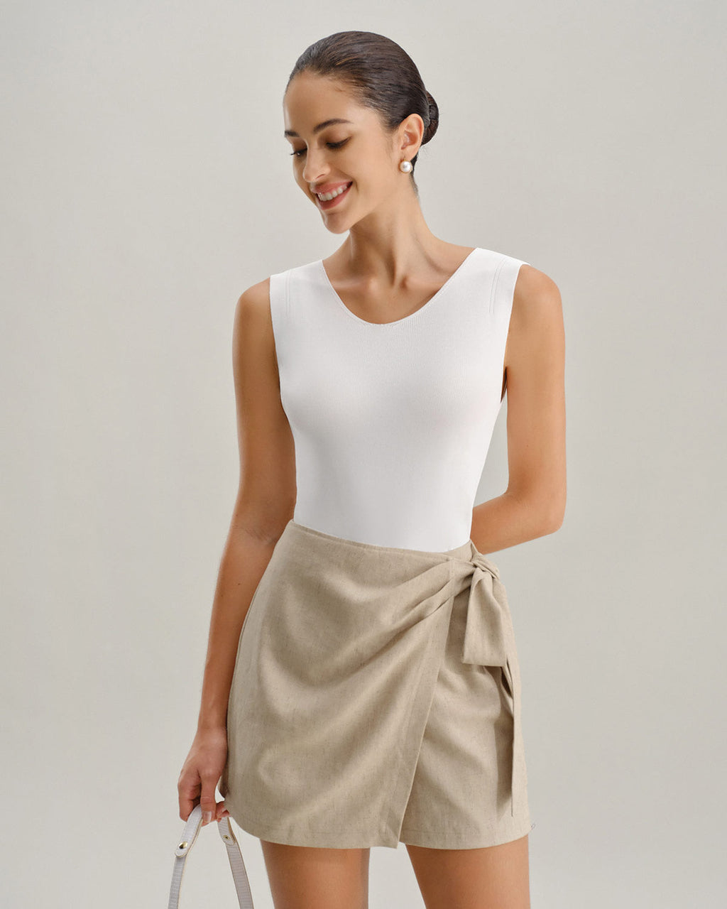 Khaki Ruched A-Line Skort
