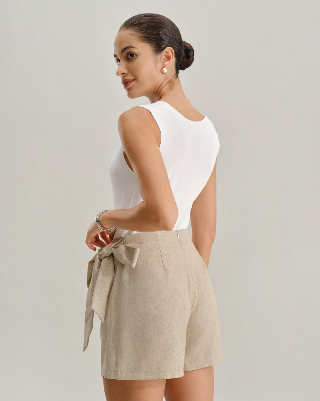 Khaki Ruched A-Line Skort
