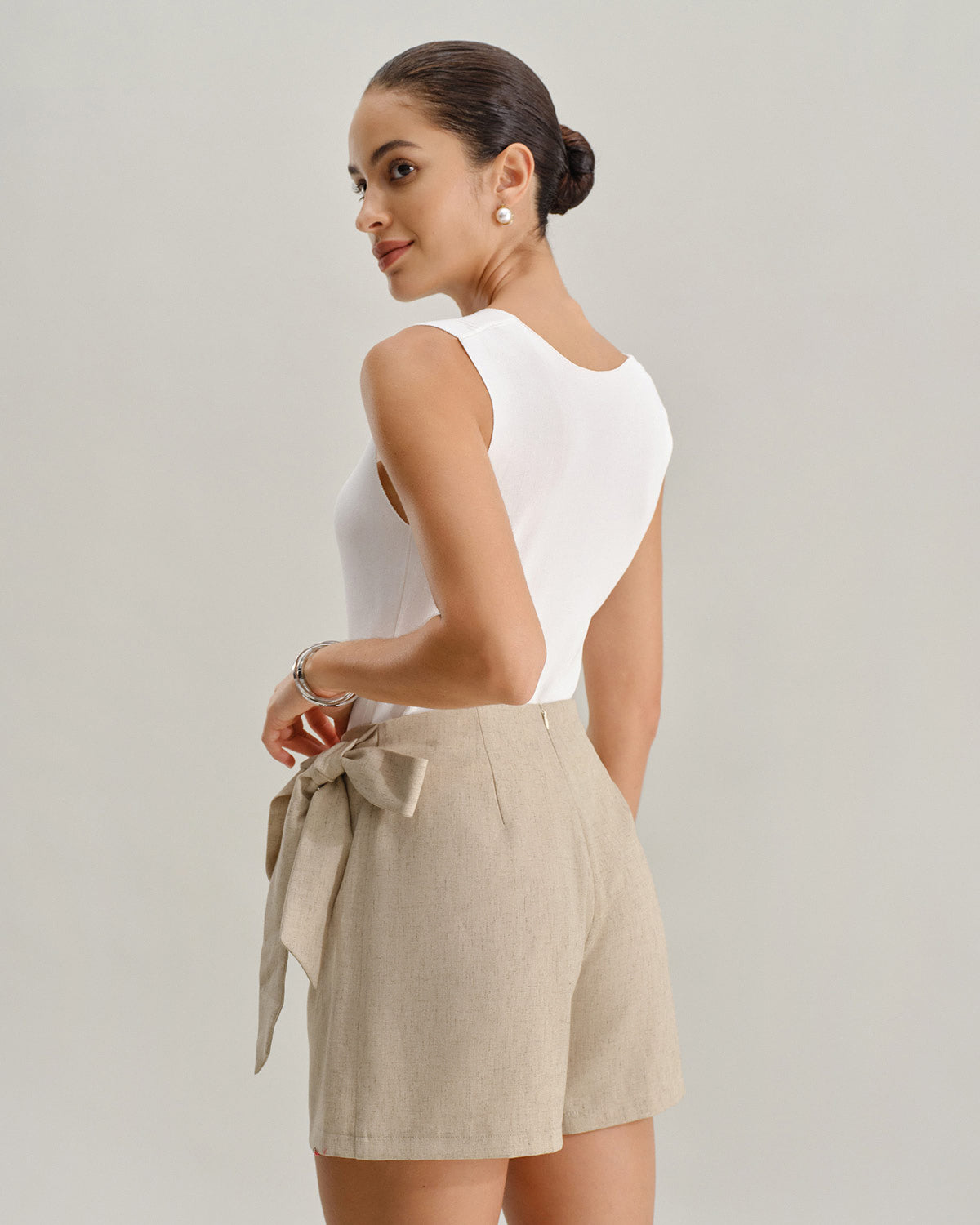 Khaki Ruched A-Line Skort