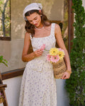 Beige Square Neck Floral Tank Top