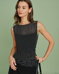 Black Boat Neck Polka Dot Tank Top