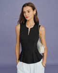 Black Solid Ruched Tank Top