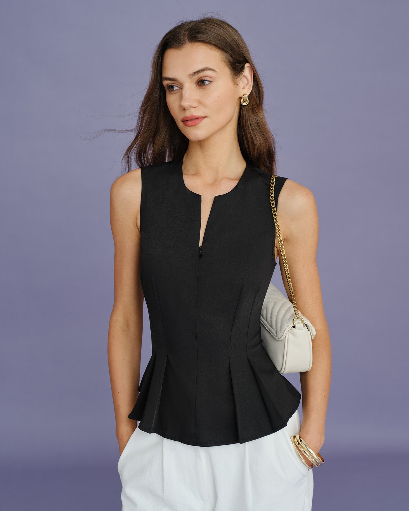 Black Solid Ruched Tank Top