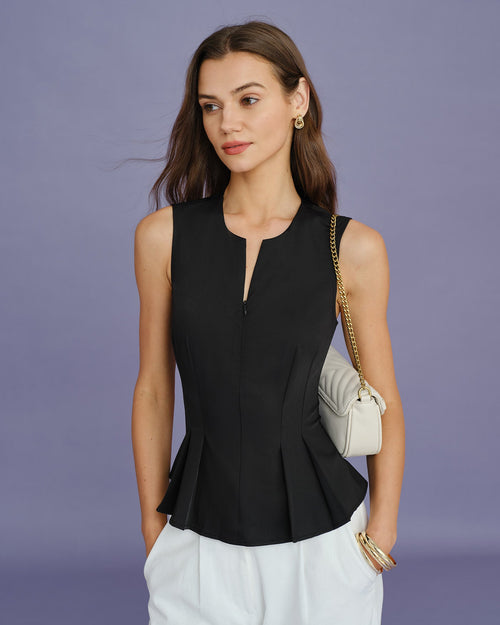 Black Solid Ruched Tank Top