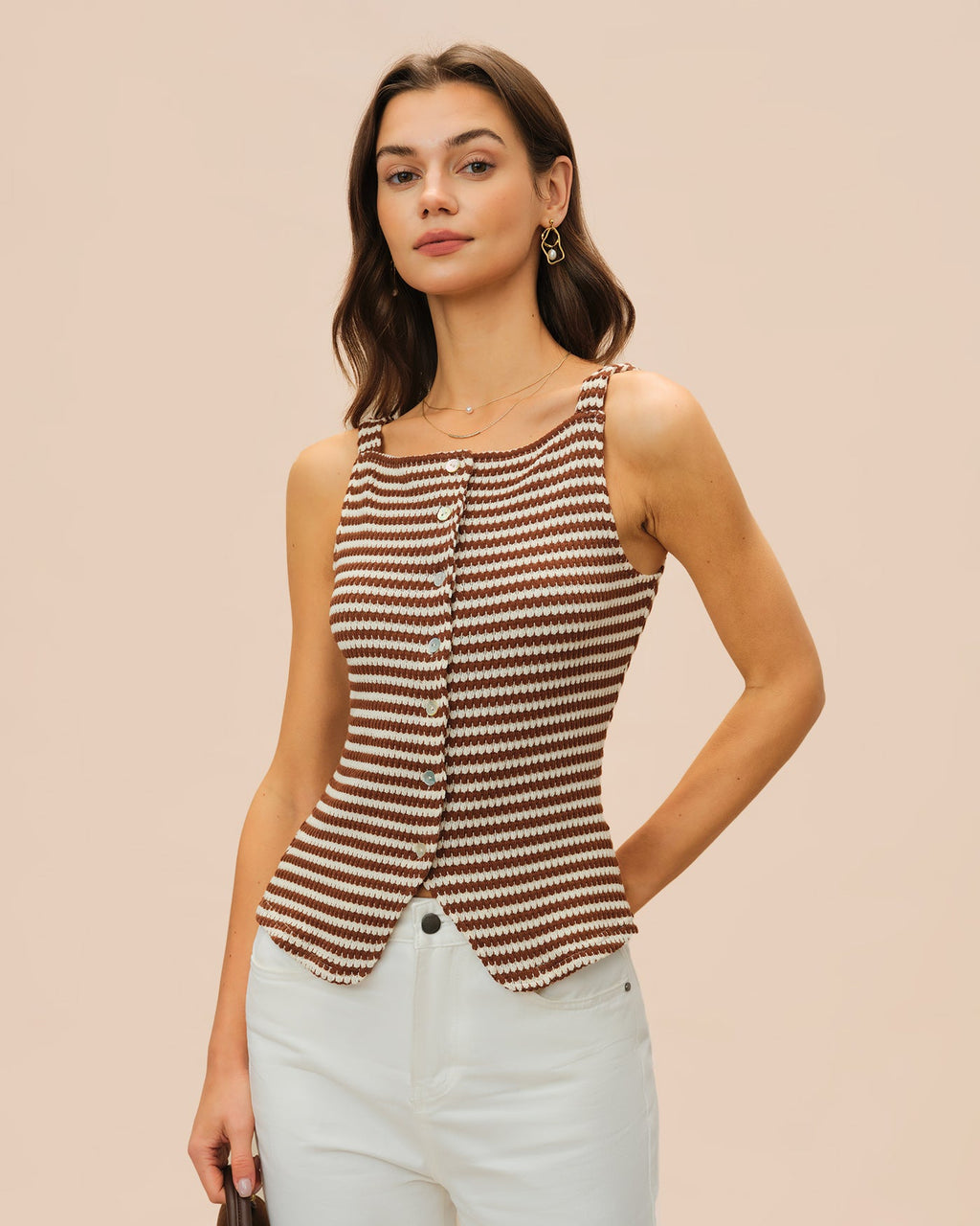 Brown Square Neck Tank Top