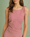 Red Boat Neck Plaid Tank Top