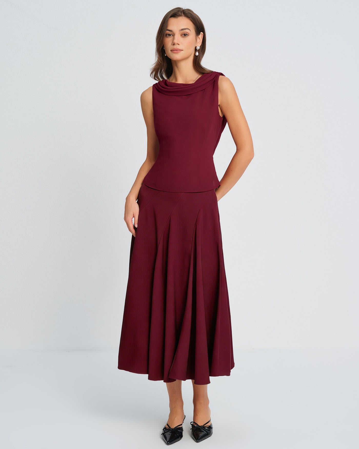 Wine Red Boat Neck Tank Top