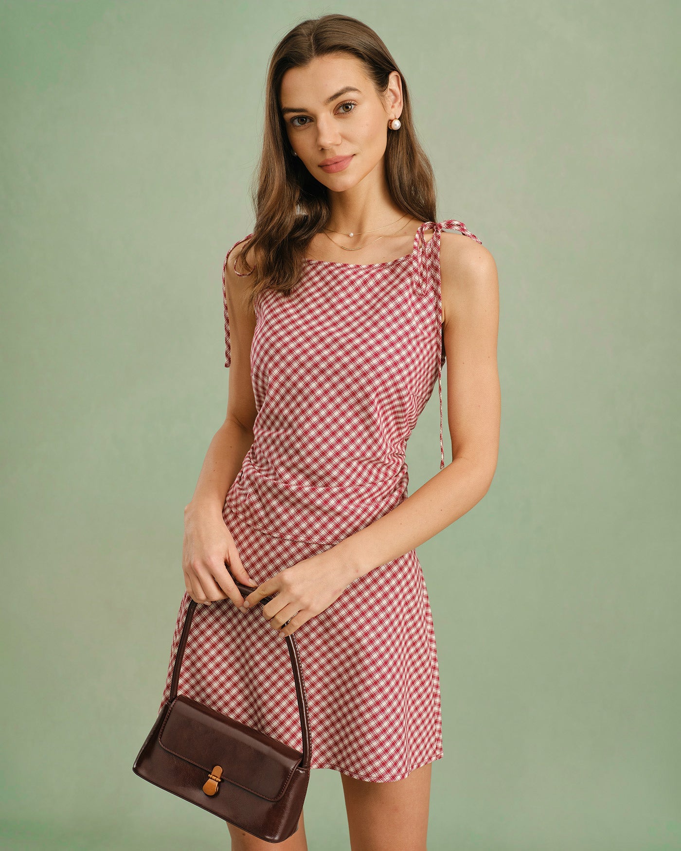 Red Boat Neck Plaid Tank Top