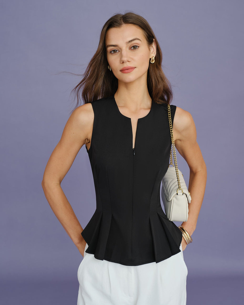 Black Solid Ruched Tank Top