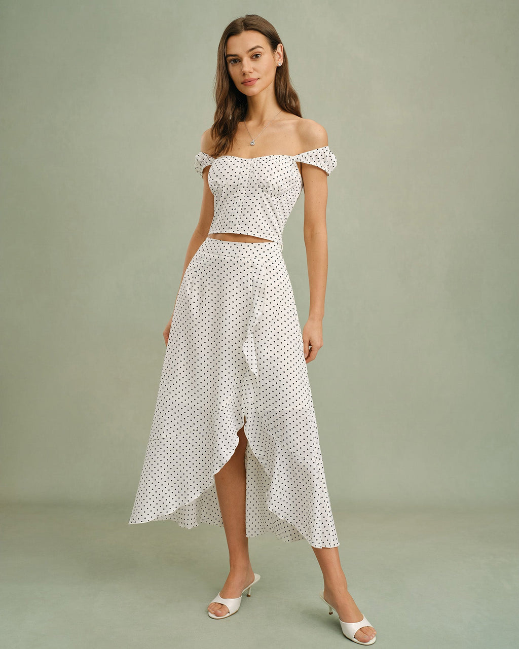 White Sweetheart Neck Polka Dot Tank Top