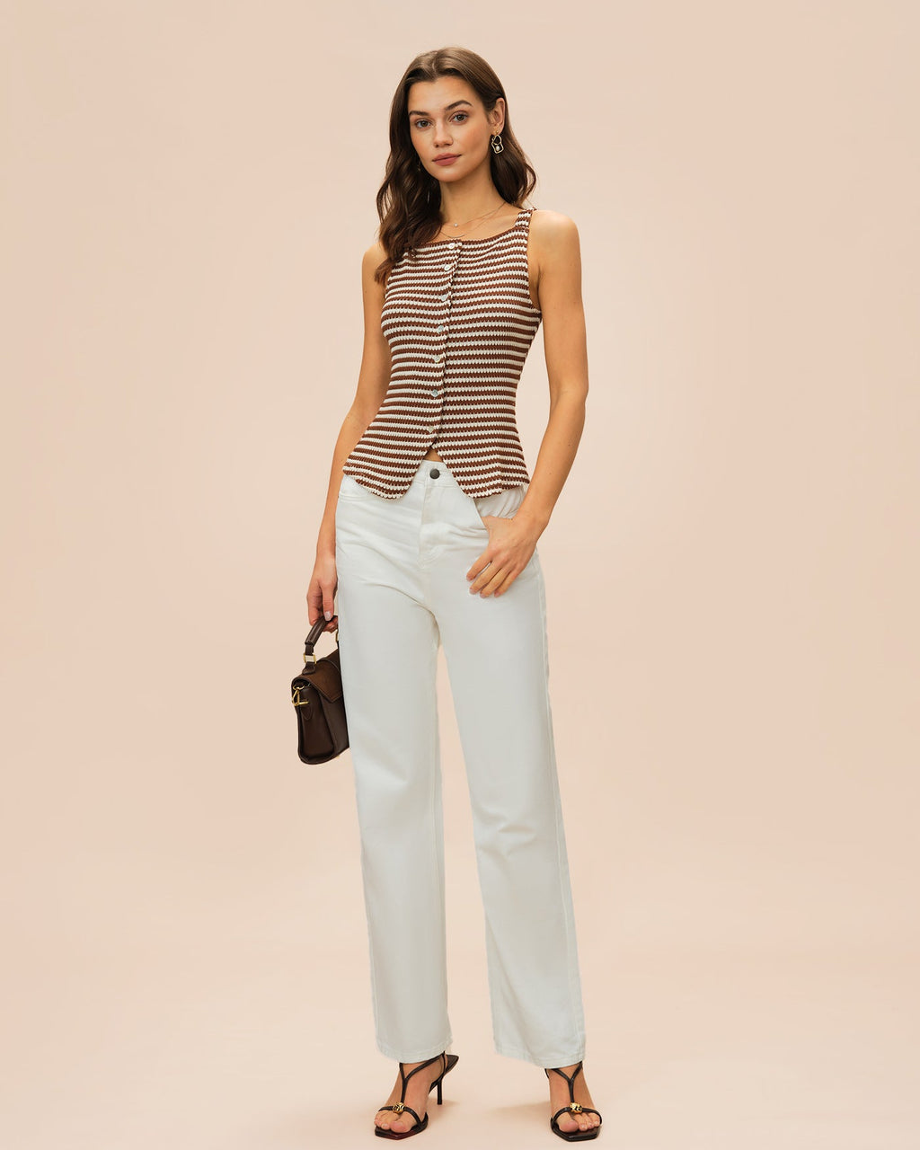 Brown Square Neck Tank Top
