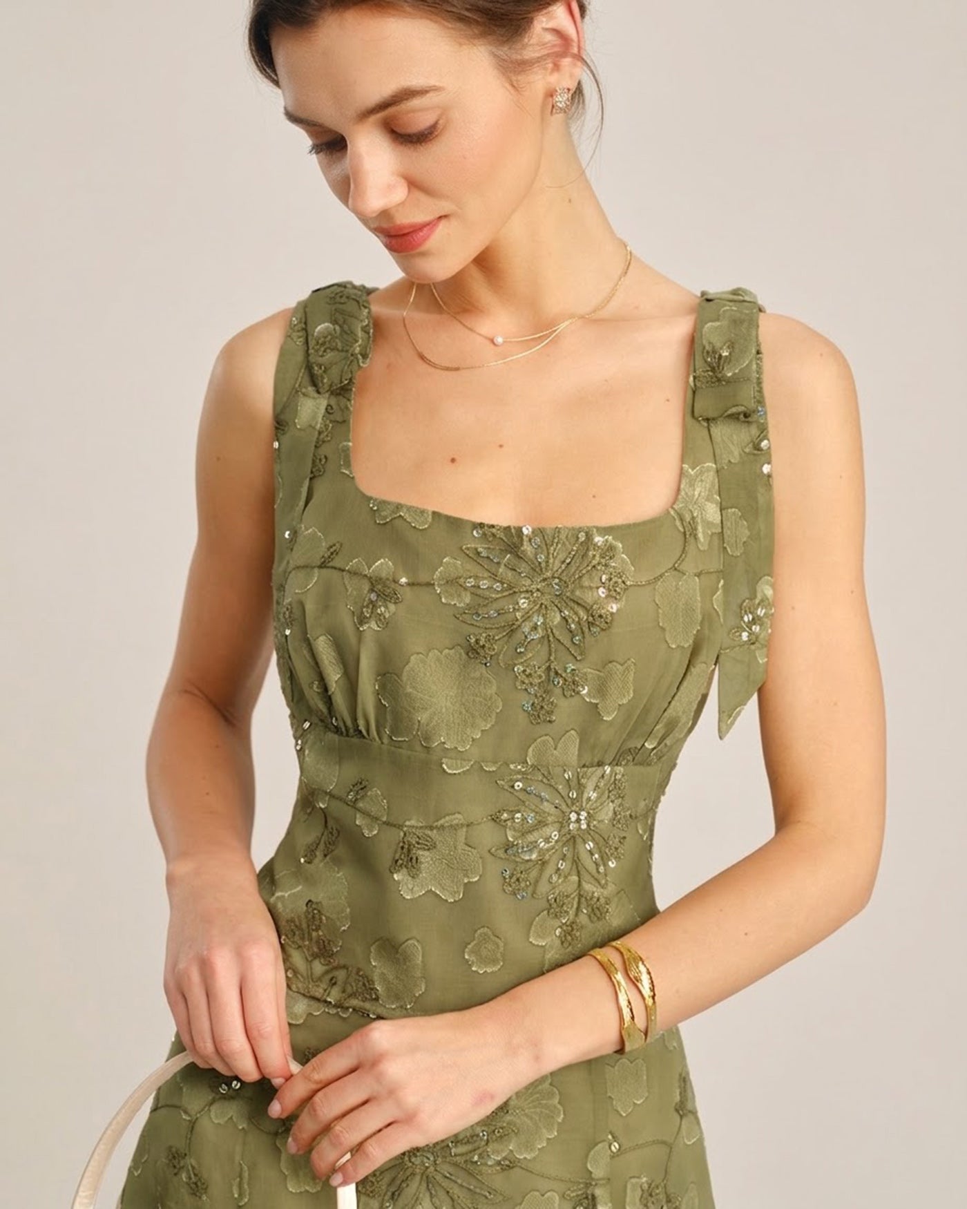 Green Square Neck Jacquard Tank Top