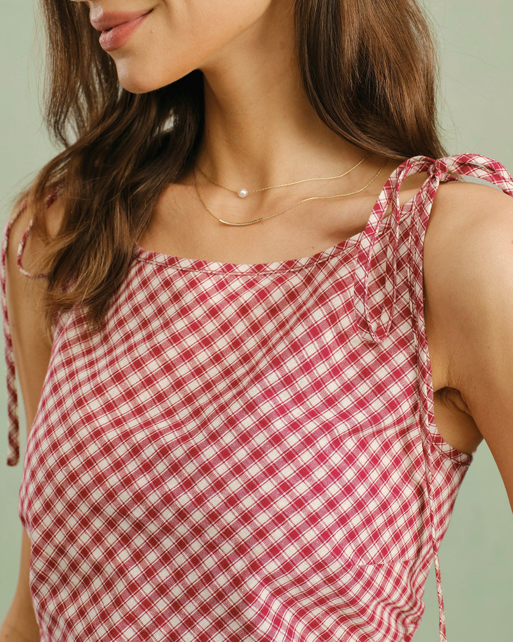 Red Boat Neck Plaid Tank Top