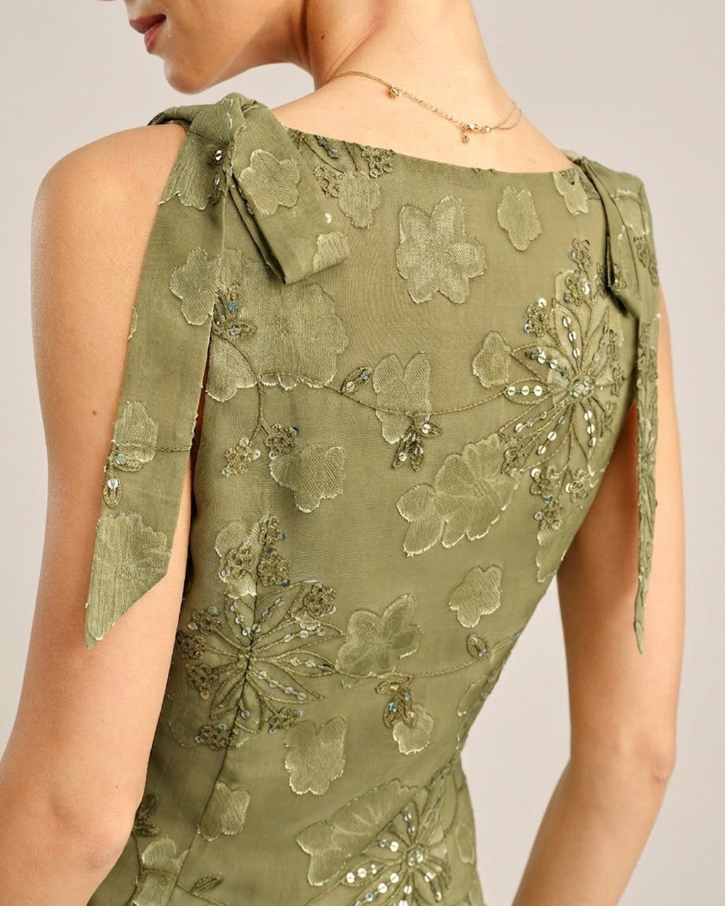 Green Square Neck Jacquard Tank Top