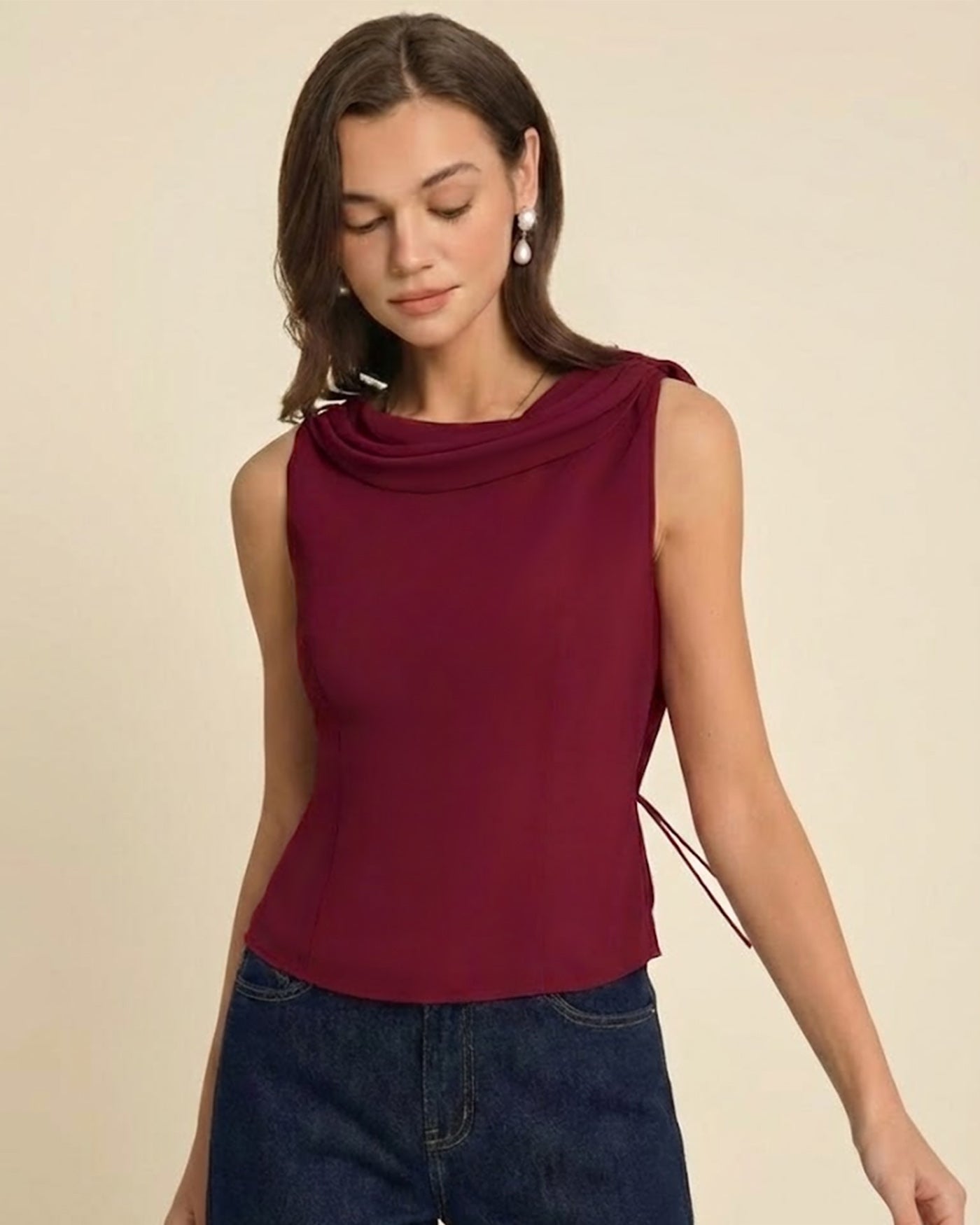 Wine Red Boat Neck Tank Top