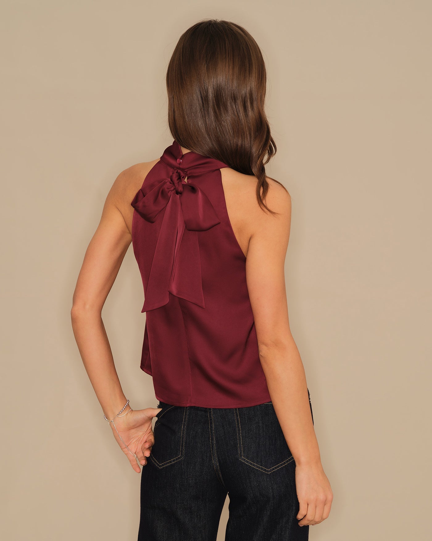 Wine Red Turtle Bowknot Satin Tank Top