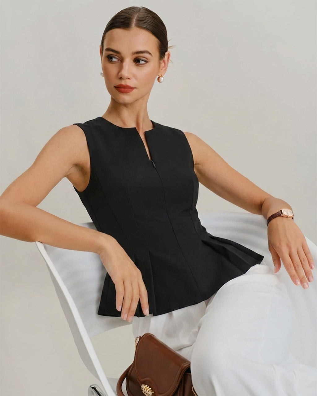 Black Solid Ruched Tank Top