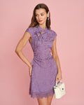 Purple Mandarin Collar Jacquard Tee