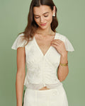 Apricot V Neck Embroidery Tee