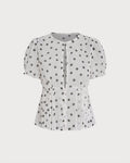 Off White Polka Dot Puffed Sleeve Tee