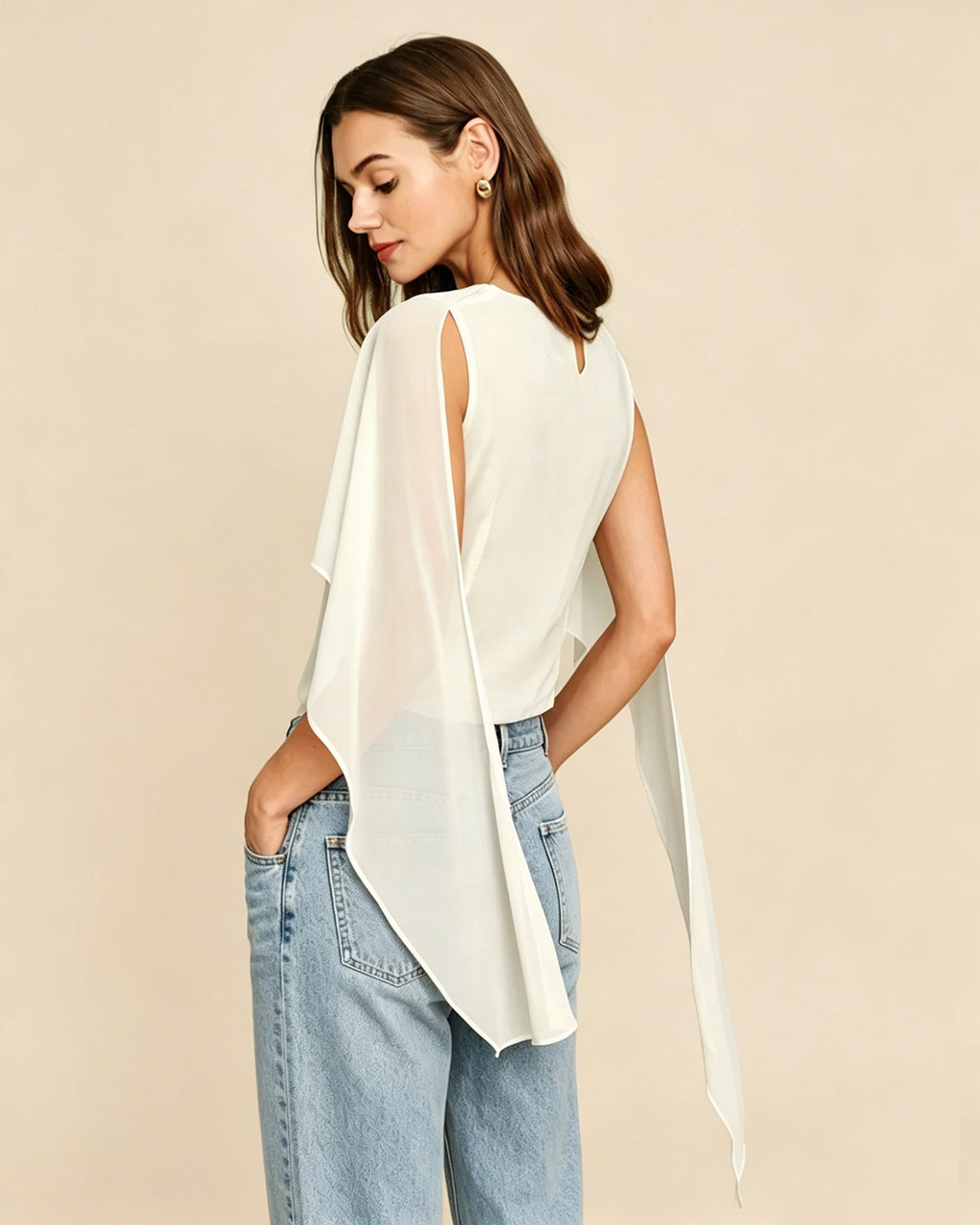 Apricot Round Neck Ruched Tee