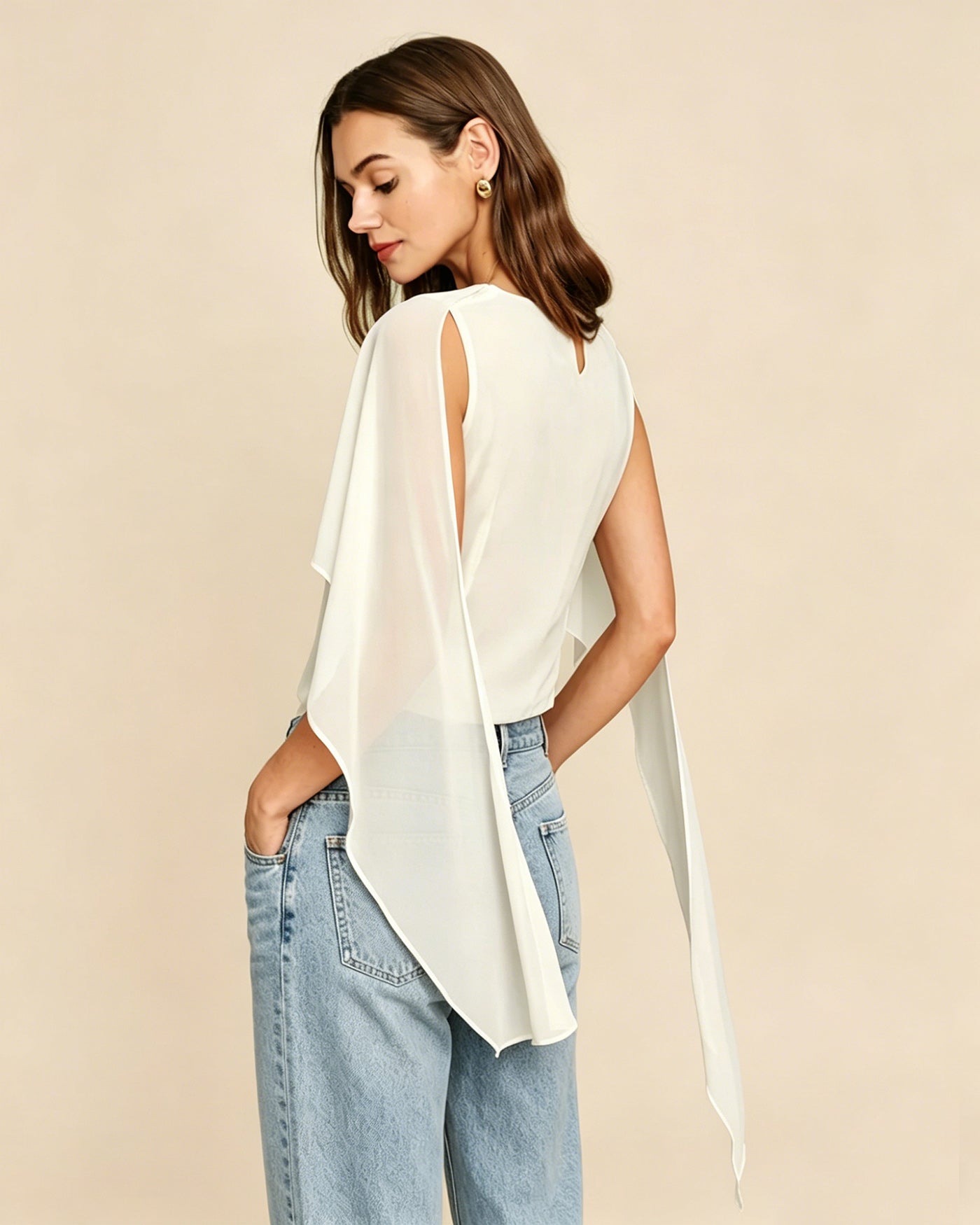 Apricot Round Neck Ruched Tee