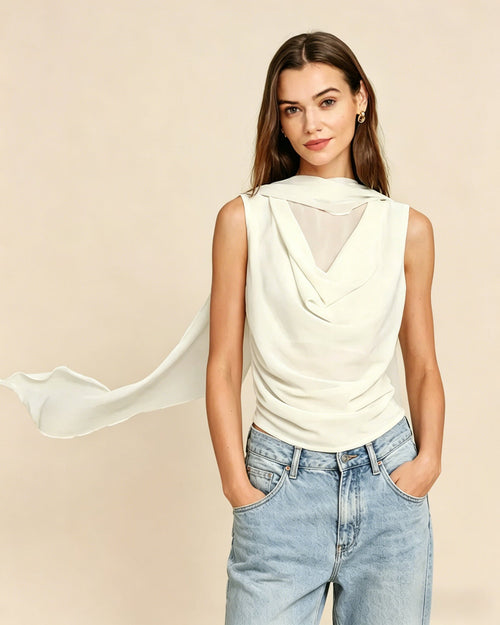 Apricot Round Neck Ruched Tee