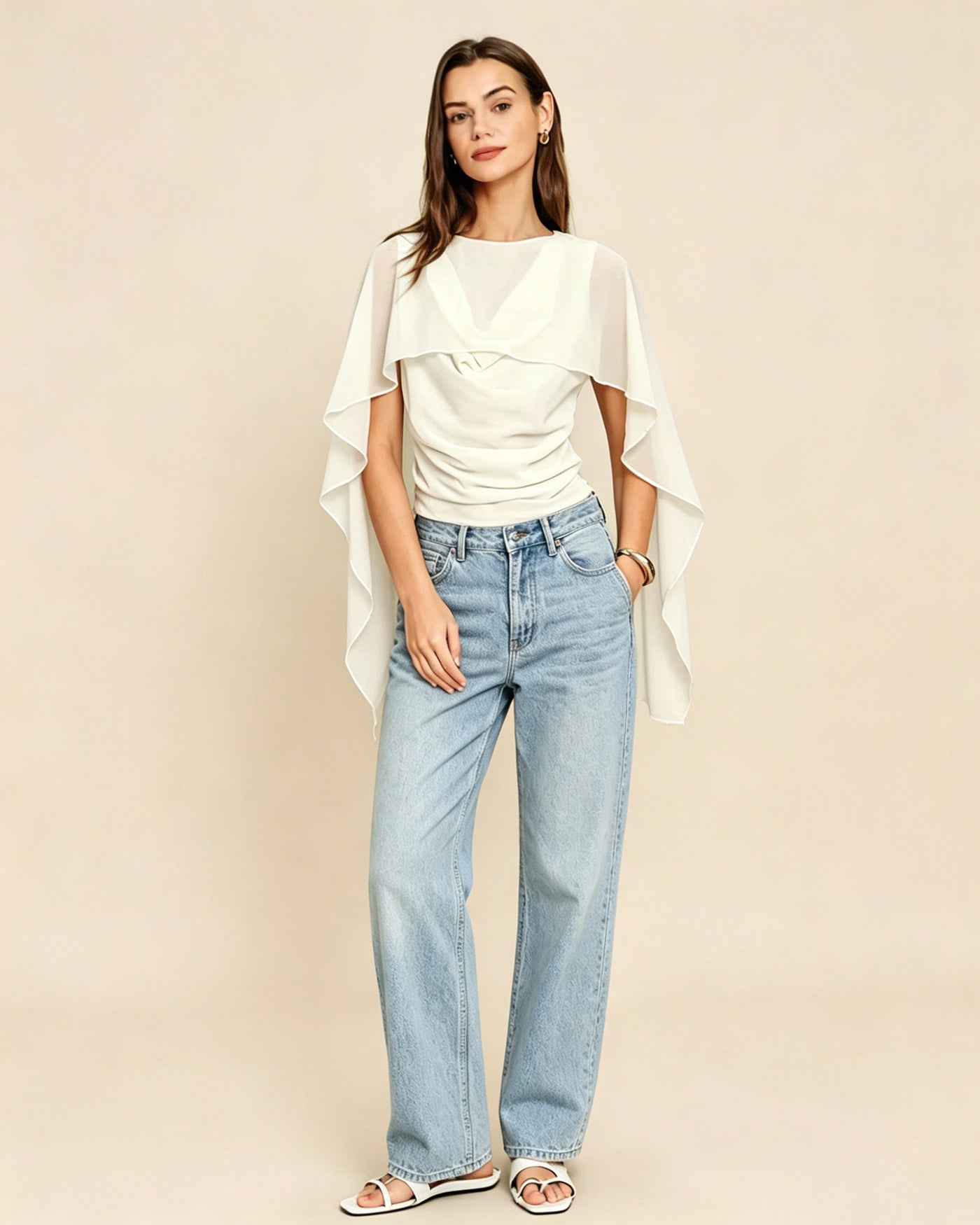 Apricot Round Neck Ruched Tee