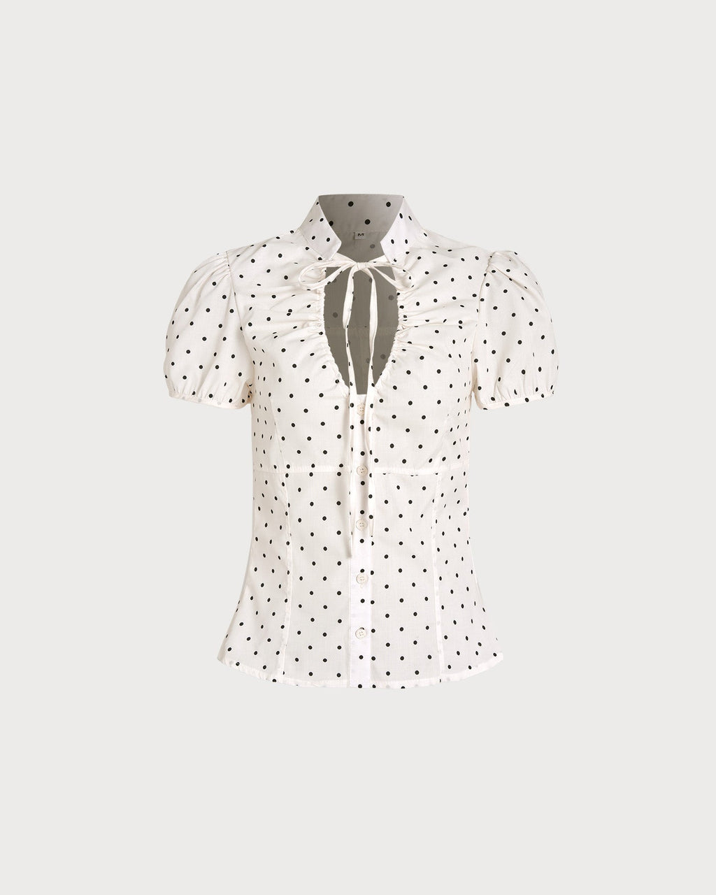 Off White Mandarin Collar Polka Dot Tee