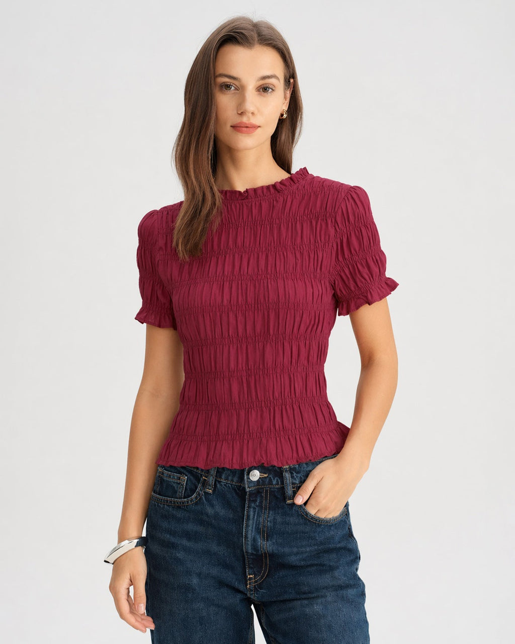 Red Cowl Neck Shirred Tee