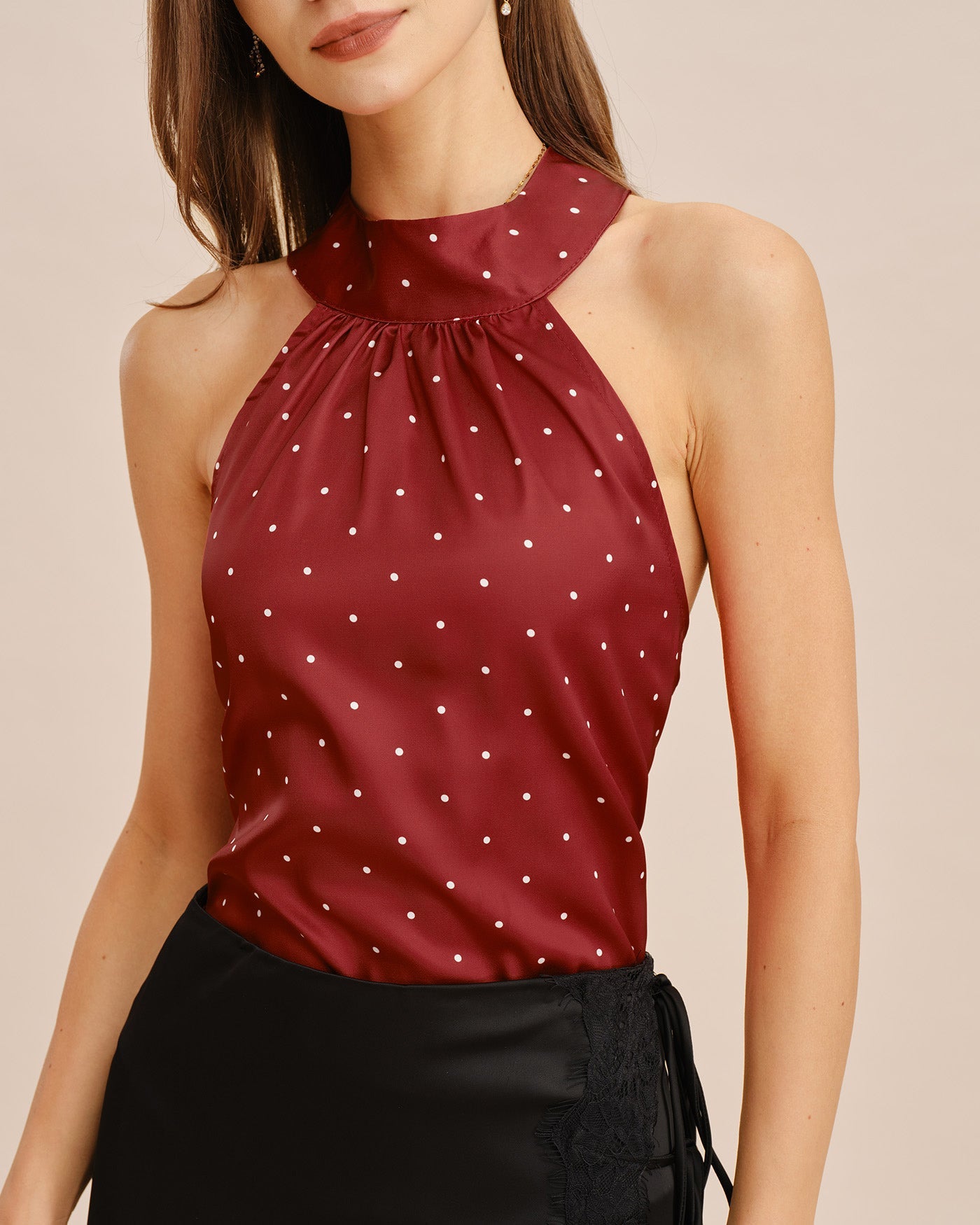 Red Polka Dot Halter Tank Top